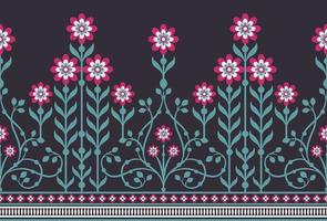 étnico sin costura fronteras y flor ornamento, motivo sorteos trabajando ilustración flores y ornamento motivo India diseño elementos escote modelo o, repetir el floral textura vector