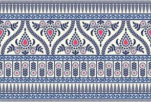Ethnic Seamless borders and flower ornament, motif draws working illustration flowers and  ornament motif India design elements Neckline pattern or, repeat the floral texture vector