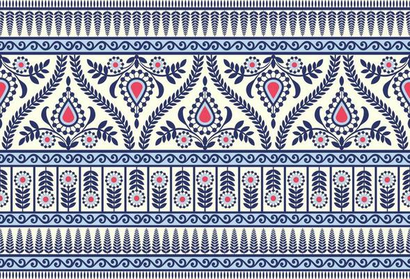 Ethnic Seamless borders and flower ornament, motif draws working illustration flowers and  ornament motif India design elements Neckline pattern or, repeat the floral texture