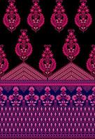 Ethnic Seamless borders and flower ornament, motif draws working illustration flowers and  ornament motif India design elements Neckline pattern or, repeat the floral texture vector