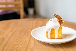 lemon pound cake on white plate photo