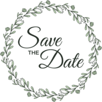 Save the date with the floral wreath beautiful design for wedding invitation or engagement invitation png