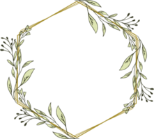 Gold Hexagon frame minimalist floral wreath or hexagon floral frame png