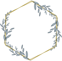 Gold Hexagon frame minimalist floral wreath or hexagon floral frame png