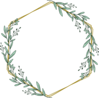 Gold Hexagon frame minimalist floral wreath or hexagon floral frame png