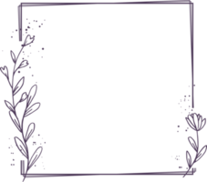 Minimalist floral frame with hand drawn leaf and shape simple floral border png