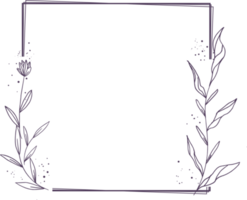 Minimalist floral frame with hand drawn leaf and shape simple floral border png