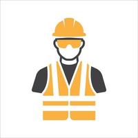 Construction Worker Icon vector. Safety icon Avatar With safety helmet and safety vest and safety glasses. Builder man in a helmet icon. vector illustration