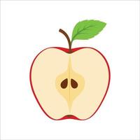 Apple fruit vector illustration. Cut half of an apple. Ripe apple fruit cut. A half cut of red apple fruit isolated on white background. Vector illustration