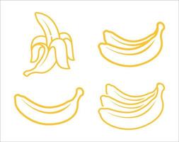 Banana vector icon set in linear style. Banana fruit linear icons collection. Banana icon vector set isolated on white background. Vector illustration