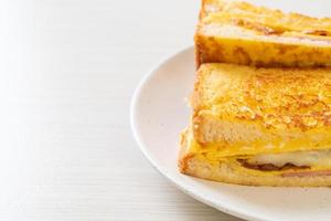 French toast ham bacon cheese sandwich photo