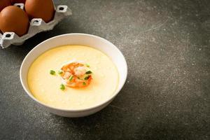 Steamed egg with shrimp and spring onions photo