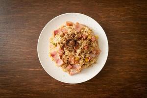 fried rice with bacon ham and black peppers photo