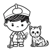 linda dibujos animados veterinario con un gato vector