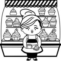 linda dibujos animados dulce panadería propietario ilustración gráfico vector