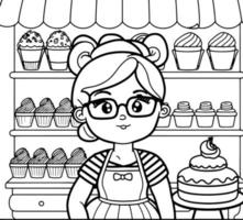 linda dibujos animados dulce panadería propietario ilustración gráfico vector