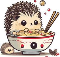 cute cartoon hedgehog eating Tempura vector