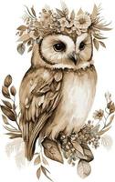 cute owl boho style illustration vector