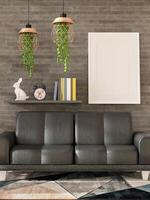 3D illustration Mockup photo frame in living room rendering