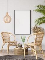 3D illustration Mockup blank photo frame in living room rendering