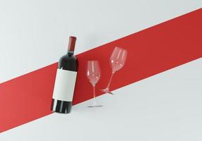 wine bottle template with glass of wine photo