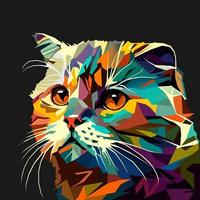 gato cara dibujado utilizando wpap Arte estilo, popular arte, vector ilustración.