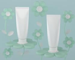 skin care products decorated with patterns on color background photo