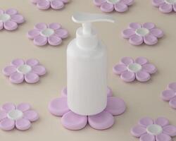 skin care products decorated with patterns on color background photo