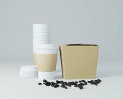 papel café taza y café frijoles en blanco antecedentes. foto