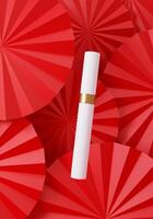 A mock up of realistic blank cosmetic tube isolated on red background, 3d rendering , 3D illustration photo
