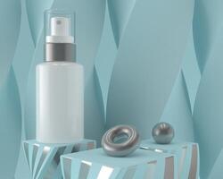 un burlarse de arriba de realista blanco cosmético tubo aislado en brillante azul fondo, 3d representación , 3d ilustración foto