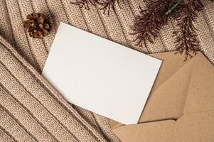 Greeting cards and blank envelopes with decorations photo