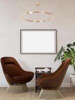 3D illustration Mockup blank photo frame in living room rendering