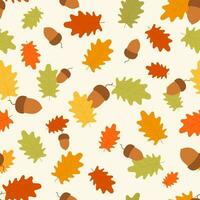 Vector autumn seamless pattern with leaves and acorns.