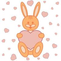 Vector illustration. A romantic hare with a heart in his hands