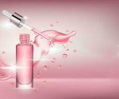 3d realistic serum cosmetic advertisement editable banner pink red rose color background photo