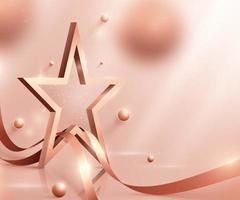 3d gold star red pink and peach color background with ribbon element and ball with glitter light effect and bokeh decoration luxury award ceremony concept photo