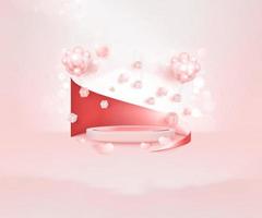 valentine day backdrop with podium for product display red and pink heart shape elements glitter light effects photo