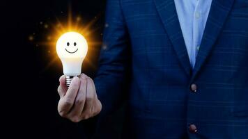Bright idea in hand Business man,Hands holding light bulb for concept new idea concept with innovation and inspiration,technology in science and communication concept photo
