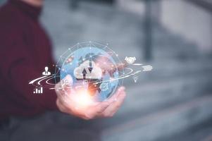 networking internet of thaing Business global internet connection application technology and digital marketing, Financial and banking, Digital link tech, big data. photo