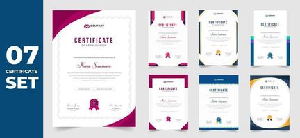 set of 7 Mega collection diploma Certificate template for achievement graduation completion with luxury badge. training graduation or course completion certificate set. certificate bundle, certificate vector