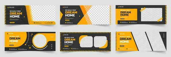 set of 06 Mega collection Home improvement and repair construction social media cover banner design template. Corporate construction tools social media Cover photo Template bundle. vector