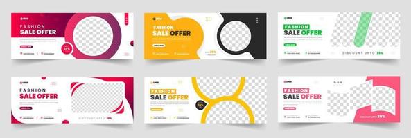 set of 06 Mega collection fashion sale social media cover banner design template. fashion sale social media cover photo design with yellow color. fashion sale web banner bundle. vector