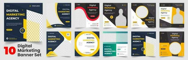 Big bundle mega collection set of 10 Item digital marketing social media post banner template. clean minimal editable square digital marketing web banner or business marketing post banner big set. vector