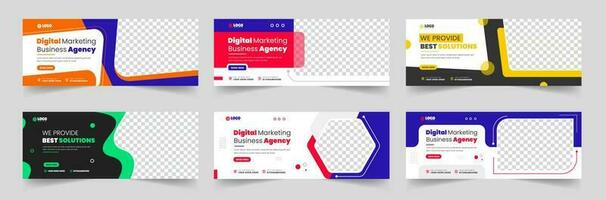 set of 06 Mega collection Digital marketing Social Media Cover photo Template Design. digital marketing agency web banner set. business marketing social media cover design. web banner bundle. vector