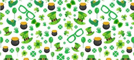 Happy St.Patrick's Day Pattern background with shamrock clover leaf. saint patrick's day festival background. Clover shamrock leaf pattern  vector for Saint Patrick's Day 17 march event celebration.