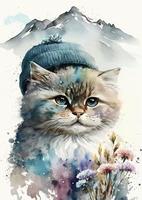 Watercolor cat in motion of Angora breed vector