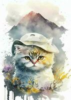 Stylized watercolor cat portrait of Angora breed vector