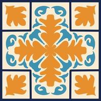 Moroccan mosaic Tile with colorful Patchwork. Vintage Portugal azulejo, Mexican Talavera, Italian majolica Ornament, Arabesque motif or Spanish ceramic Mosaic vector