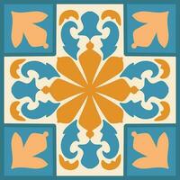 Moroccan mosaic Tile with colorful Patchwork. Vintage Portugal azulejo, Mexican Talavera, Italian majolica Ornament, Arabesque motif or Spanish ceramic Mosaic vector